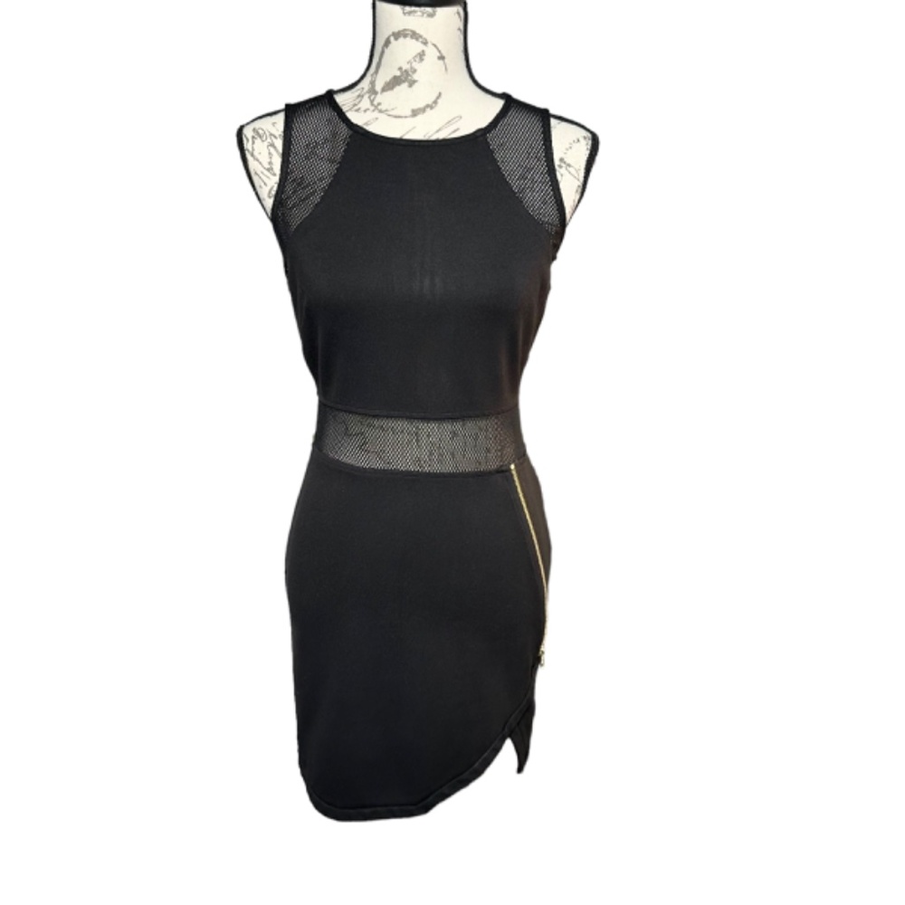 Women's | Gianni Bini | Vintage Black Asymmetric Zip Netted Bodycon Dress - S